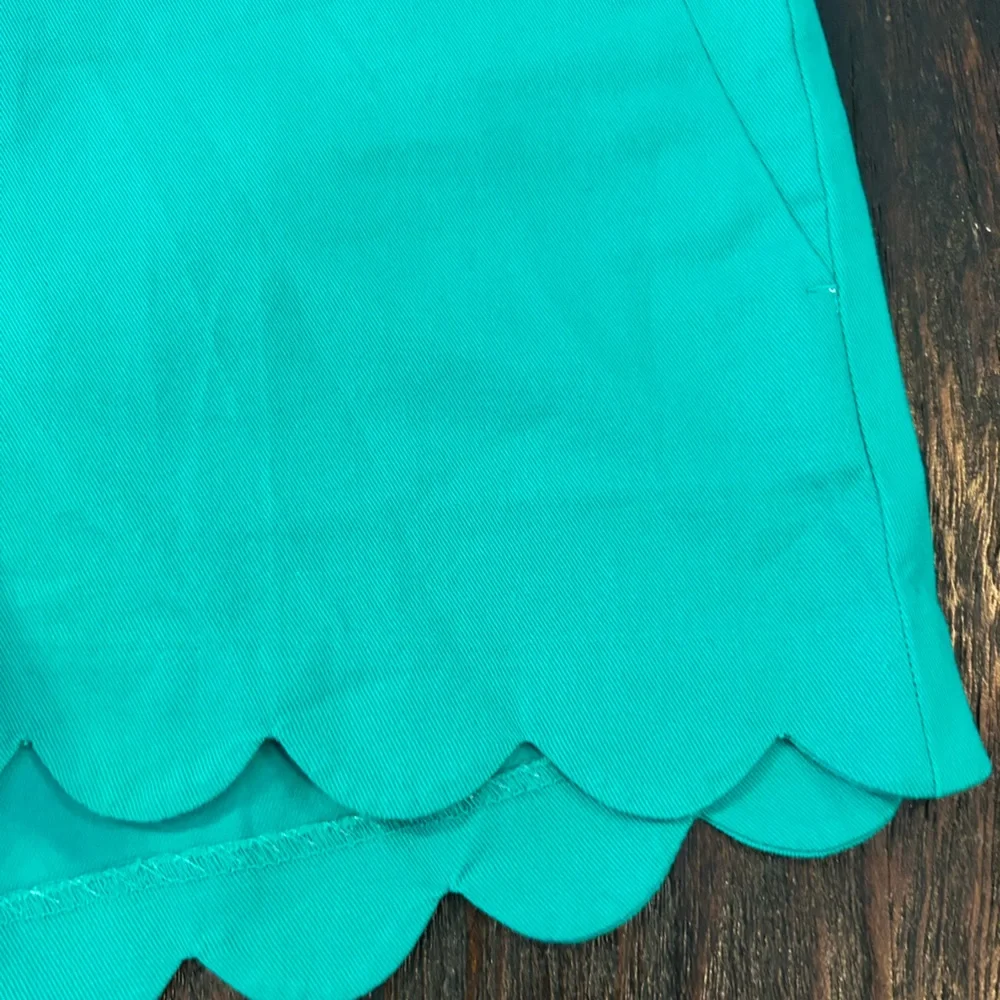 J. Crew Scalloped High Waist Shorts in Teal Green